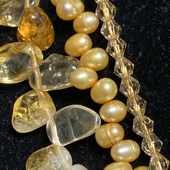 Beautiful 3 strand crystal citrine freshwater Pearl beaded necklace - Picture 7 of 16